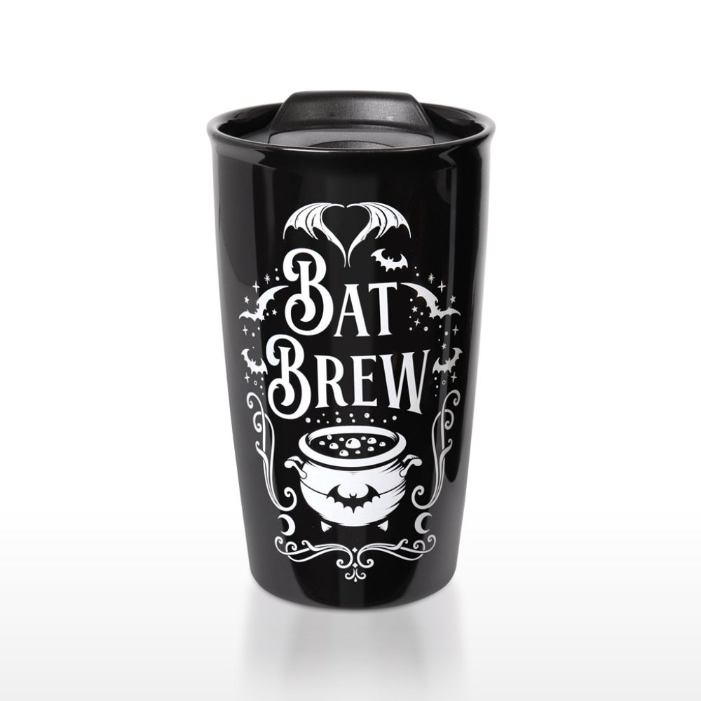 Alchemy Gothic "Bat Brew" Hot/Cold Travel Coffee Mug Ceramic New in Box NIB